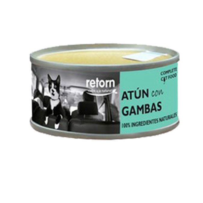 Lata RETORN ingredientes naturales, atún con gambas atún 42 por ciento  y gamba 5 por ciento
