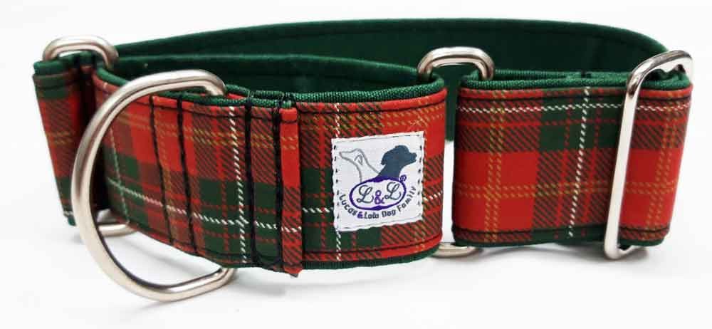 Collar para piccolo en tela loneta estampado escocés verde y rojo