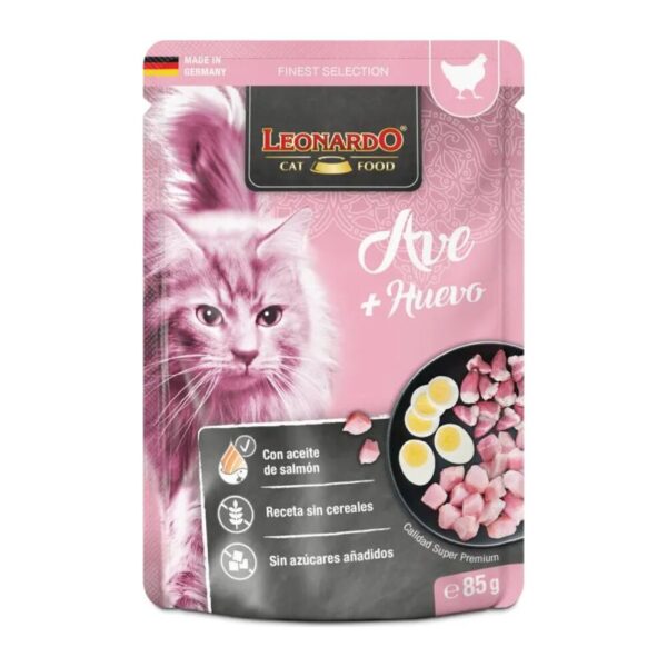 Pouches para gato Leonardo de ave y huevos