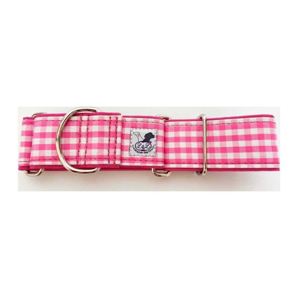 Collar para piccolo en tela loneta cuadros rosa