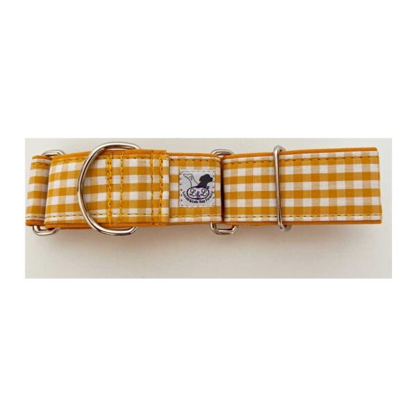 Collar whippet en tela loneta color cuadros mostaza