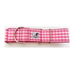 Collar whippet en tela loneta color cuadros rosa