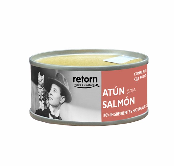 Lata para gato, atún con salmón porcentaje mínimo de atún 40 por ciento  y salmón 8 por ciento