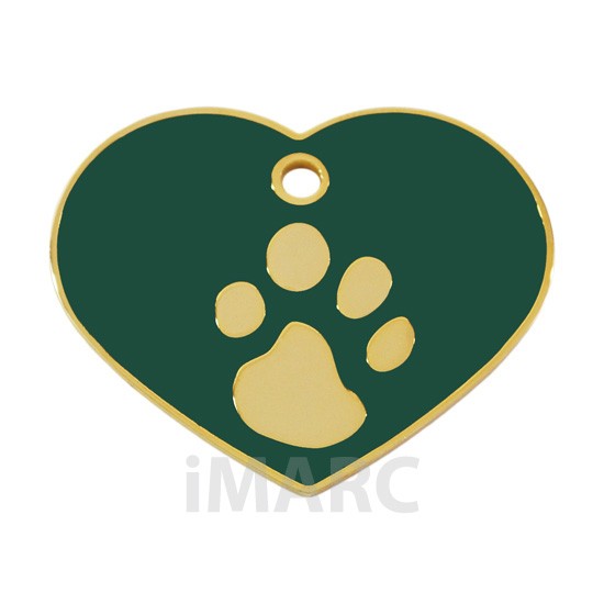 Placa identificativa para perro, corazón con huella grabada