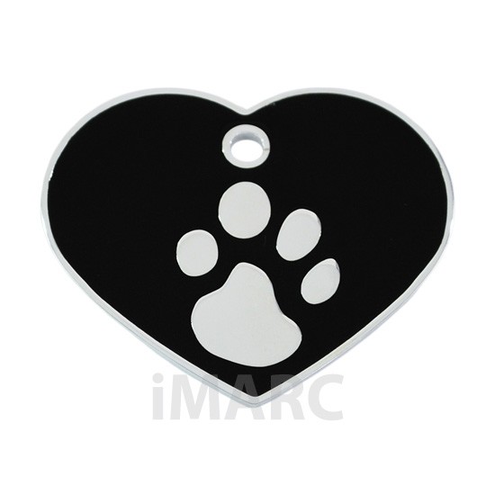 Placa identificativa para perro, corazón con huella grabada pequeña
