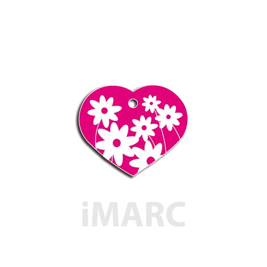 Placa identificativa para perro, corazón con margaritas en colores pequeña