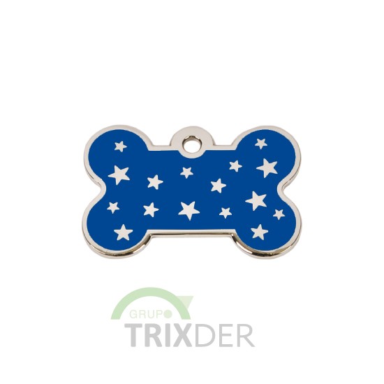 Placa identificativa para perro, hueso con estrellas grabadas