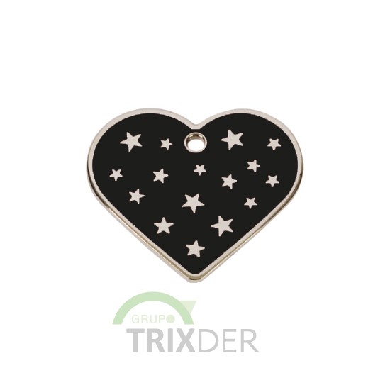 Placa identificativa para perro, corazon con estrellas grabadas 