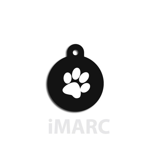 Placa identificativa para perro, redonda negra decorado huella