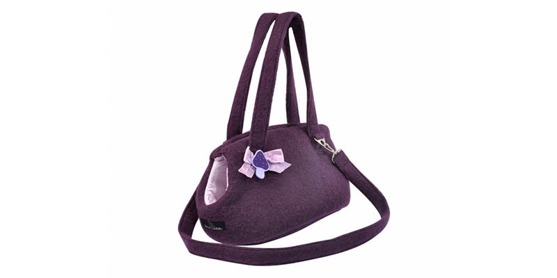 Bolso para transporte de perros en lana color vino
